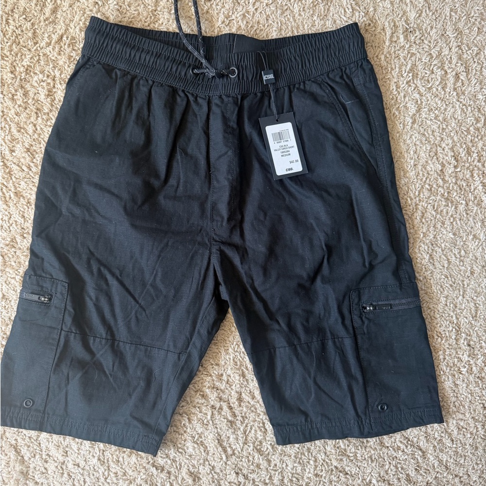 Men's Black Cargo Shorts with Elastic Waistband